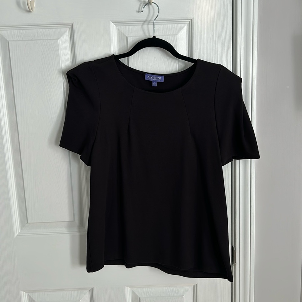 NWOT Vivienne Tam black s/s top with detailed shoulder
Size L